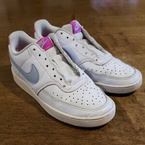 Nike Court Low White and Gray Sneakers with Pink Accents